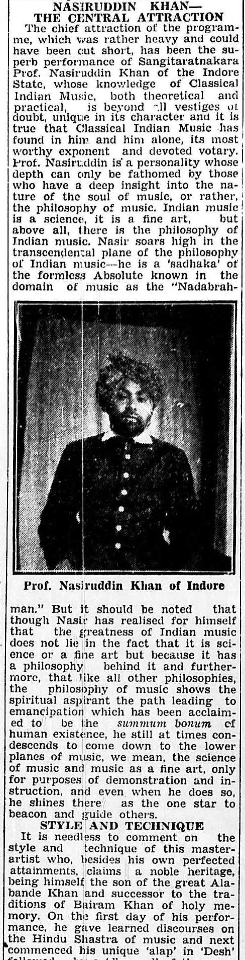 Part of the Review of Nasiruddin Khan's performance at the 2nd All Bengal Conference Calcutta December 1935